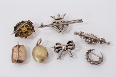 Lot 514 - Georgian gold mourning brooch, 19th century continental gold brooch, locket and four antique paste set brooches