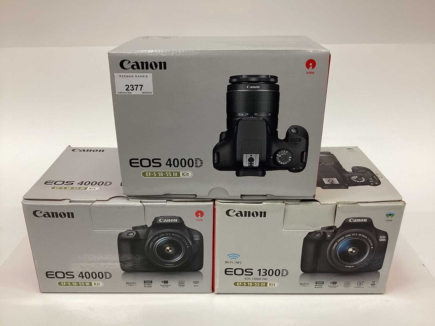 Lot 2377 - Two Canon EOS 4000D cameras together with a Canon EOS 1300D