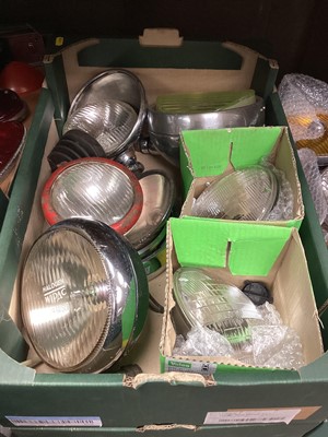 Lot 2019 - Collection of motor factors parts and access to include chrome wheel embellishments, brake shoes and light units (4 boxes)