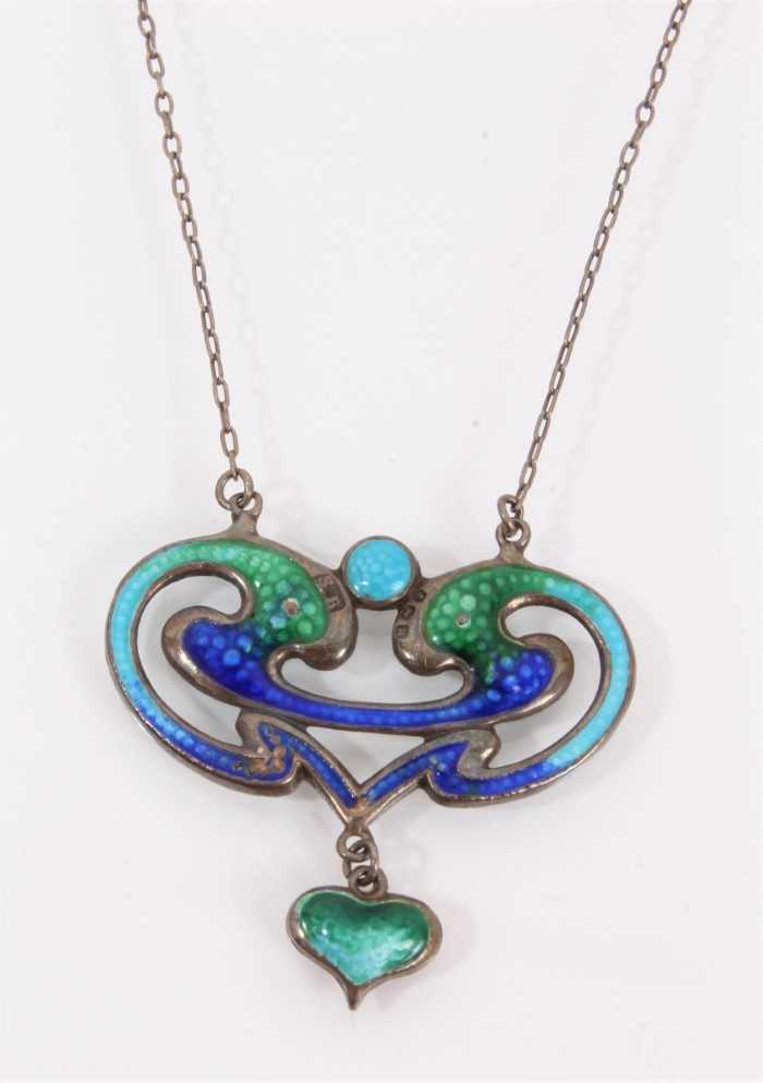 Lot 977 - Art Nouveau silver and enamel pendant necklace