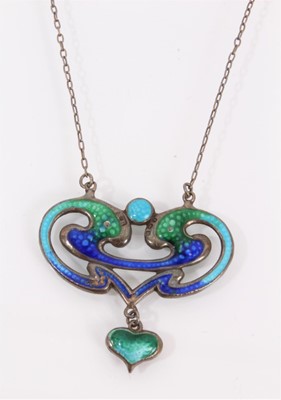 Lot 977 - Art Nouveau silver and enamel pendant necklace