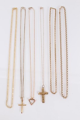 Lot 980 - Six 9ct gold chains, three with 9ct gold pendants