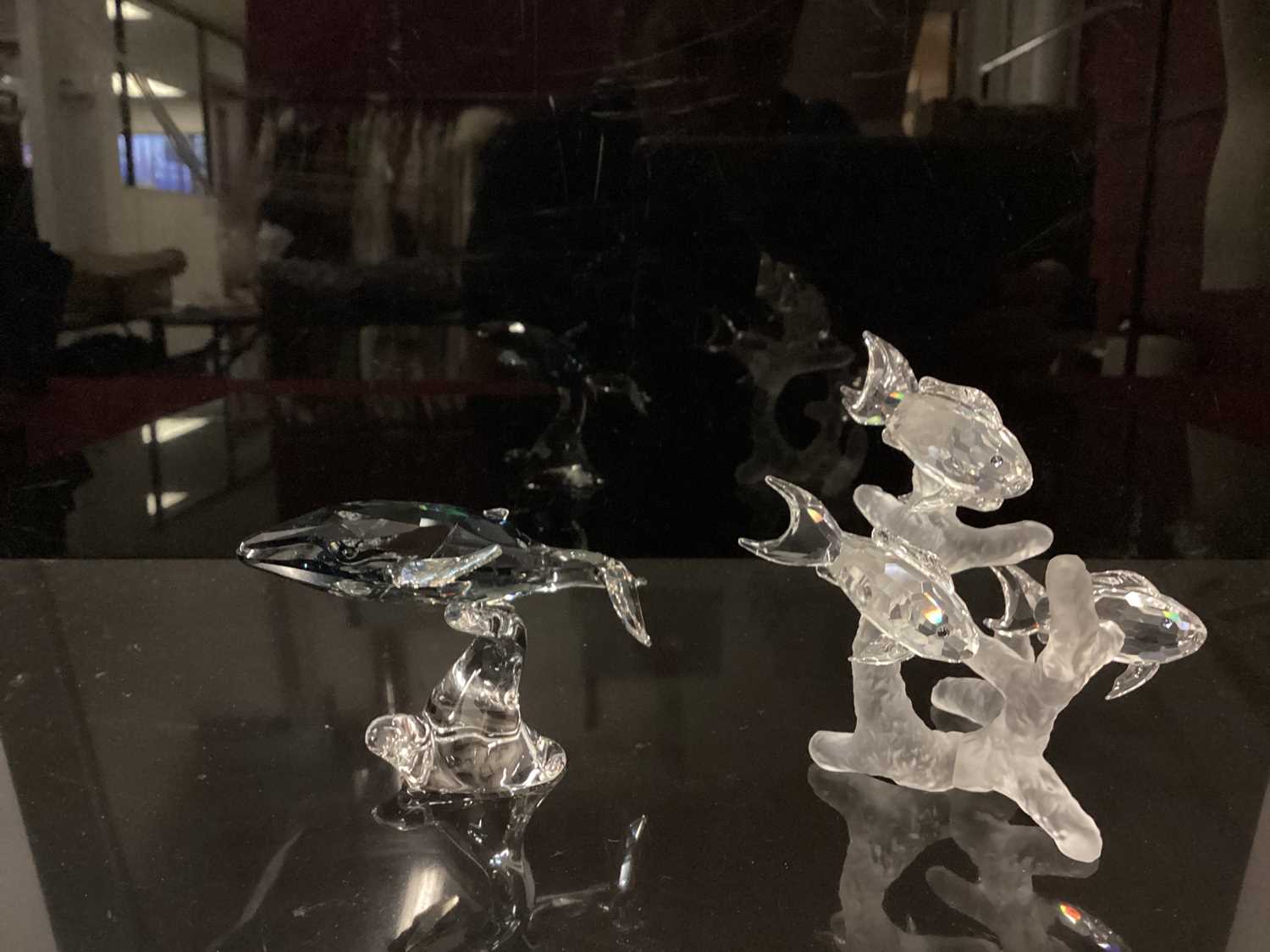 Lot 1322 - Swarovski crystal shoal of Fish on coral together with a young Whale, both boxed
