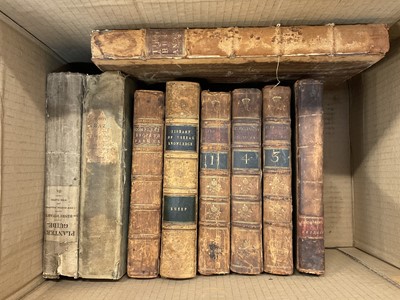 Lot 1672 - Group of leather bound antiquarian agricultural books including Jethro Tull - The Horse-Hoing Husbandry, 2nd edition, A. Millar, 1743, together with Marshall - Experiments and Observations concerni...