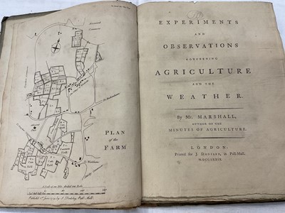 Lot 1672 - Group of leather bound antiquarian agricultural books including Jethro Tull - The Horse-Hoing Husbandry, 2nd edition, A. Millar, 1743, together with Marshall - Experiments and Observations concerni...