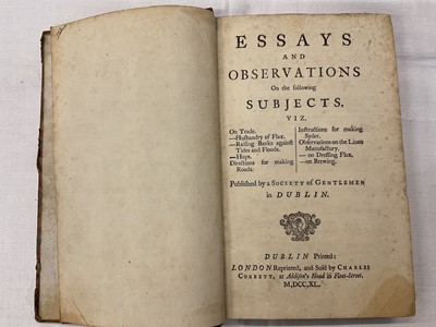 Lot 1665 - Thomas Prior & William Maple - Essays and Observations on Trade, Husbandry, . . . Brewing, etc, Dublin, London reprinted, 1740