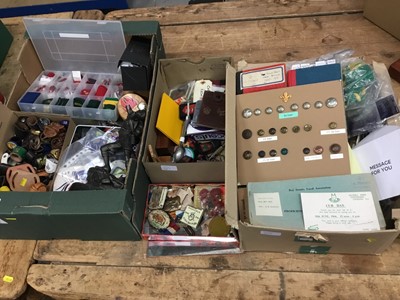 Lot 2553 - Lot vintage Scouting badges and related items including buttons, woggles, whistles and ephemera