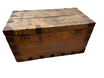 Lot 138 - Antique pine metal bound trunk