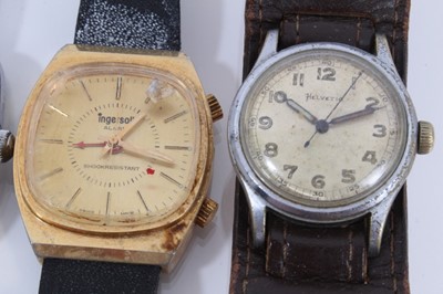 Lot 992 - Four vintage wristwatches, Mappin & Webb silver cased watch and a silver fob watch (6)