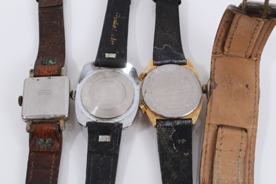 Lot 992 - Four vintage wristwatches, Mappin & Webb silver cased watch and a silver fob watch (6)
