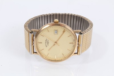 Lot 999 - 9ct gold cased Rotary wristwatch on gold plated expandable bracelet