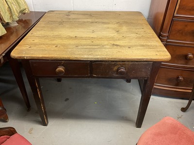 Lot 1487 - Victorian pine kitchen table with scrubbed plank top and drawers on turned legs