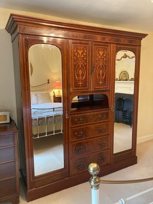 Lot 1416 - Edwardian inlaid mahogany wardrobe