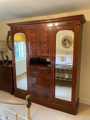 Lot 1416 - Edwardian inlaid mahogany wardrobe