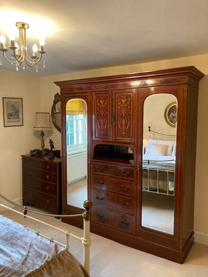 Lot 1416 - Edwardian inlaid mahogany wardrobe