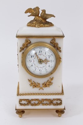 Lot 654 - Late 19th century French clock with enamel dial in ormolu mounted white marble case