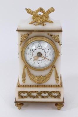 Lot 655 - Late 19th century French boudoir clock with enamel dial in ormolu mounted white marble case