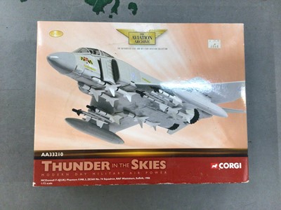 Lot 1822 - Corgi boxed selection of five Aviation Archive models, Hawker Hunter AA32703, Short Sunderland AA3702, F4 AA33210, Canberra AA34701 and The Wright Flyer AA34501 (5)