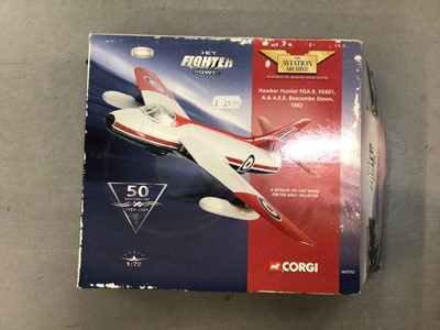 Lot 1822 - Corgi boxed selection of five Aviation Archive models, Hawker Hunter AA32703, Short Sunderland AA3702, F4 AA33210, Canberra AA34701 and The Wright Flyer AA34501 (5)