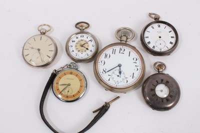 Lot 1028 - Six pocket watches to include a silver half hunter, two silver cased, a Goliath watch and two others