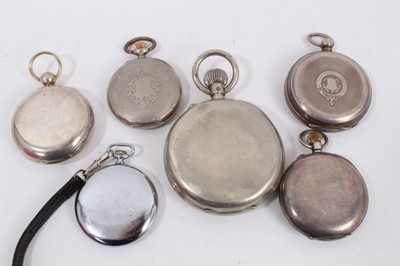 Lot 1028 - Six pocket watches to include a silver half hunter, two silver cased, a Goliath watch and two others