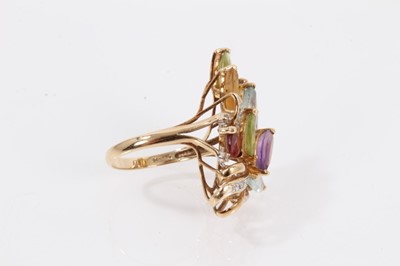 Lot 1052 - 14ct gold multi gem and diamond set cocktail ring