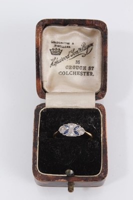 Lot 1062 - 1920s diamond and sapphire ring with four marquis cut blue sapphires and four single cut diamonds