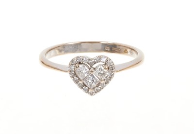 Lot 446 - Diamond cluster ring with a heart-shape cluster of diamonds in 18ct white gold setting.