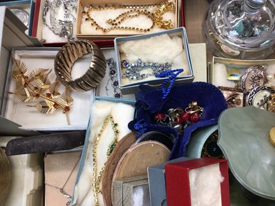 Lot 1067 - Vintage costume jewellery and bijouterie to include a Tissot wristwatch, Victorian silver locket on chain, silver and butterfly wing jewellery and various vintage costume jewellery