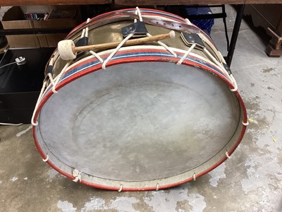 Lot 2253 - Large painted drum and beater, 72cm diameter