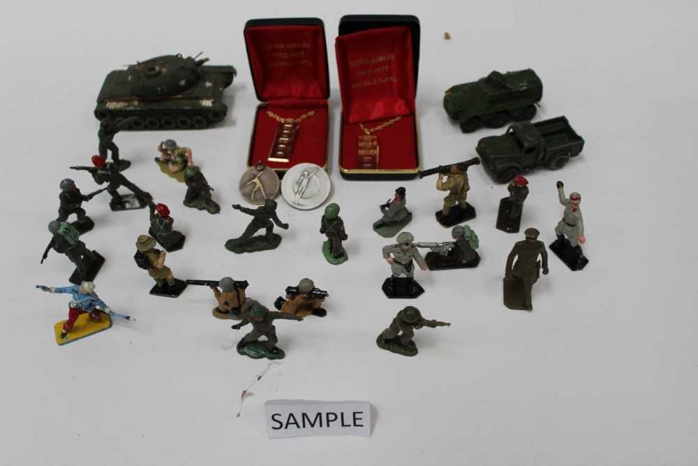 Lot 1837 - One box of diecast military dinky toys and plastic model soldiers (1 box)