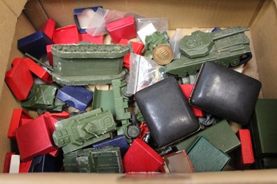 Lot 1837 - One box of diecast military dinky toys and plastic model soldiers (1 box)