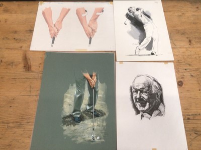 Lot 1552 - Selection of drawings of famous golfers, possibly used for advertising.