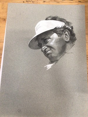 Lot 1552 - Selection of drawings of famous golfers, possibly used for advertising.