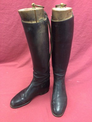 Lot 919 - Pair of black leather hunting boots with wooden trees by Maxwell of London