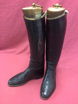 Lot 917 - Pair of black leather hunting boots with wooden trees by Maxwell of London