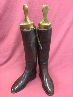 Lot 916 - Pair of brown leather hunting boots with wooden trees by Maxwell of London