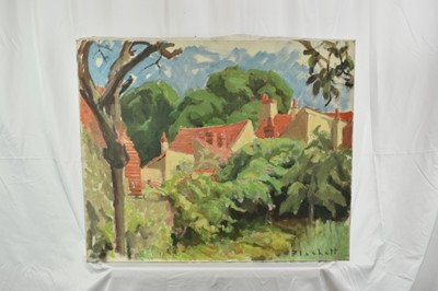 Lot 1051 - Joseph Plaskett (1918-2014) oil on canvas - Suffolk Garden, indistinctly titled verso, signed, 54cm x 65cm, unframed