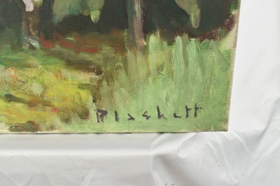 Lot 1051 - Joseph Plaskett (1918-2014) oil on canvas - Suffolk Garden, indistinctly titled verso, signed, 54cm x 65cm, unframed