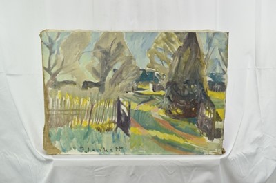 Lot 1055 - Joseph Plaskett (1918-2014) oil on canvas - Open Gates, The Cedars, signed, titled verso, 37cm x 53cm, unframed
