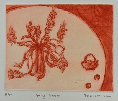 Lot 1058 - Joseph Plaskett (1918-2014) signed etching - Spring Flowers, dated 2000, 18/80, 11cm x 14cm, unframed