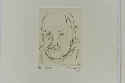 Lot 1059 - Joseph Plaskett (1918-2014) signed etching an aquatint - Self Portrait II, dated 2001, 20/70, 8cm x 6cm, together with another signed self portrait etching (2)