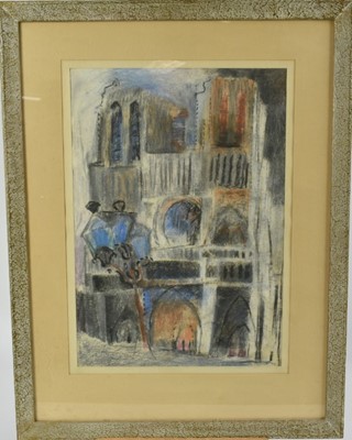 Lot 1072 - Joseph Plaskett (1918-2014) pastel - Notre Dame, signed and dated '50, 43cm x 30cm, in glazed frame