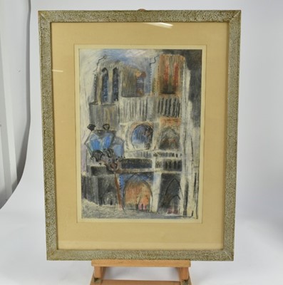 Lot 1072 - Joseph Plaskett (1918-2014) pastel - Notre Dame, signed and dated '50, 43cm x 30cm, in glazed frame