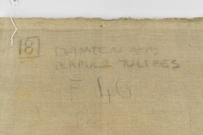 Lot 1075 - Joseph Plaskett (1918-2014) oil on unstretched canvas - Damien and Purple Tulips, signed, 104cm x 80cm