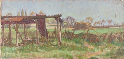 Lot 1077 - Joseph Plaskett (1918-2014) oil on unstretched canvas - Landscape Bromeswell, unsigned, 83cm x 41cm