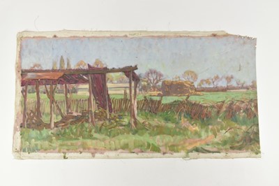 Lot 1077 - Joseph Plaskett (1918-2014) oil on unstretched canvas - Landscape Bromeswell, unsigned, 83cm x 41cm