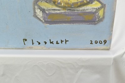 Lot 1080 - Joseph Plaskett (1918-2014) oil on canvas - Still Life, Two Candelabra, signed and dated 2009, 74cm x 50cm, unframed