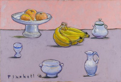 Lot 1081 - Joseph Plaskett (1918-2014) oil on canvas - Still Life with Bananas and Apples, signed and dated 2008, 50cm x 72.5cm, unframed