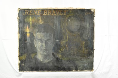 Lot 1091 - Joseph Plaskett (1918-2014) oil on canvas - Portrait of Rene Brault (Bro) signed and dated 1955, 46cm x 55cm, unframed  
NB: the title is believed to be the hand of David Hill (1914-1977)